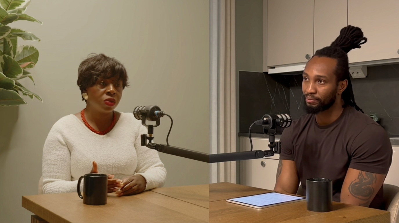 Two people recording an episode of The Anchor Point Podcast